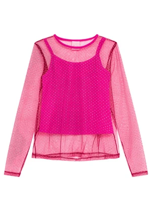 Duduka - Blusa Infantil Manga Longa Tule e Regata Rosa - DUDUKA