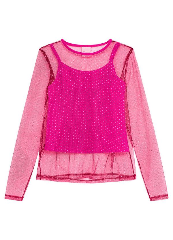 Duduka - Blusa Infantil Manga Longa Tule e Regata Rosa