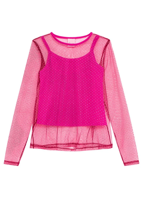 Duduka - Blusa Infantil Manga Longa Tule e Regata Rosa