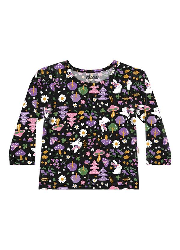 Elian - Blusa Infantil Menina Básica Estamp Longa Preto