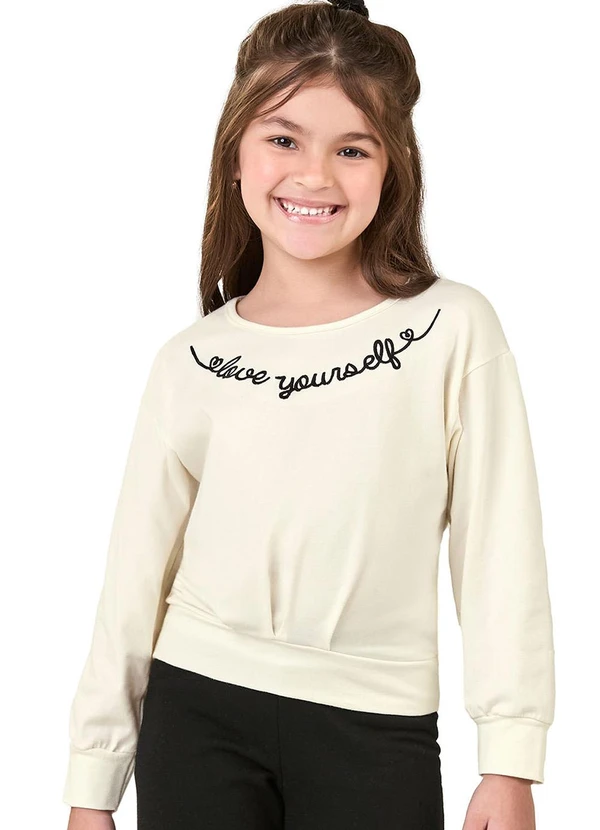 Elian - Blusa Infantil Menina Bordado Bege