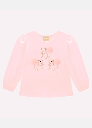 Milon - Blusa Infantil Menina Bordado Rosa - MILON