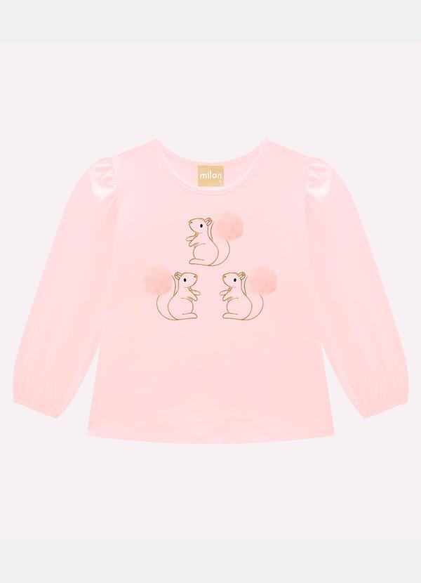 Milon - Blusa Infantil Menina Bordado Rosa
