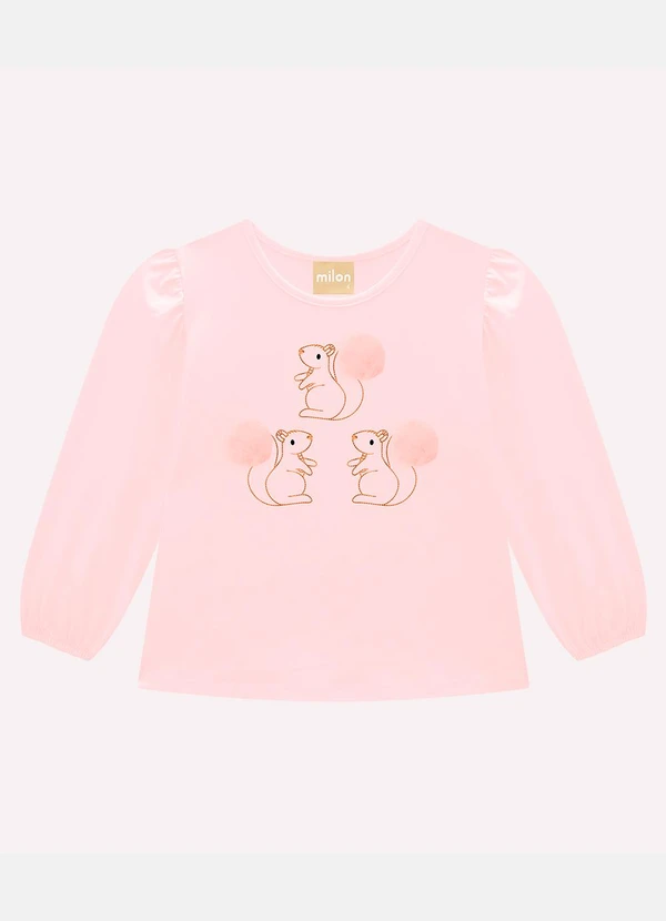 Milon - Blusa Infantil Menina Bordado Rosa