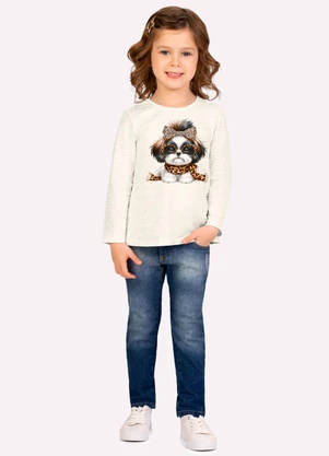 Kyly - Blusa Infantil Menina Cachorrinho Cinza - KYLY