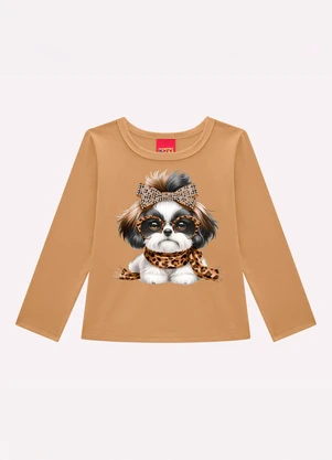 Kyly - Blusa Infantil Menina Cachorrinho Marrom - KYLY