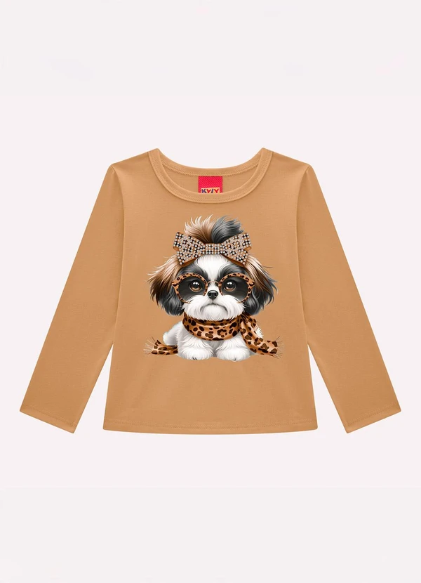 Kyly - Blusa Infantil Menina Cachorrinho Marrom