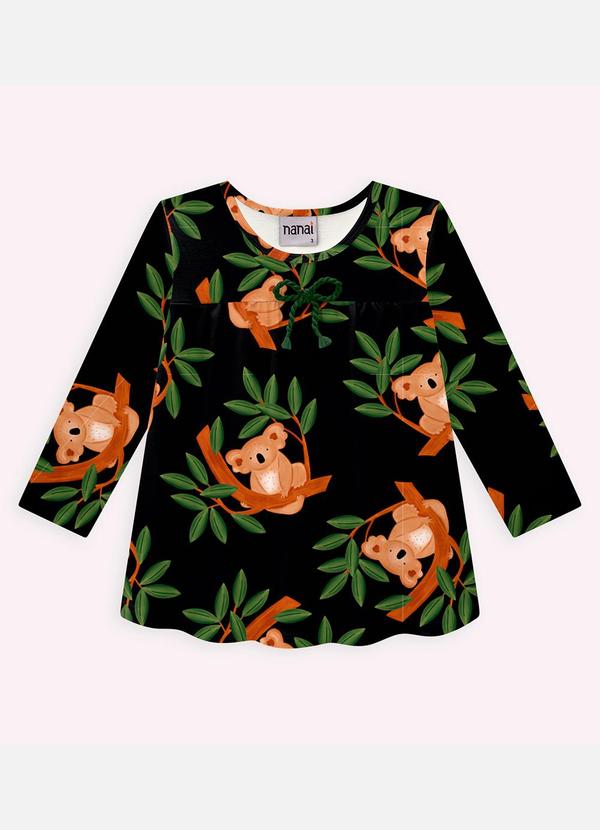 Nanai - Blusa Infantil Menina Coala Preto