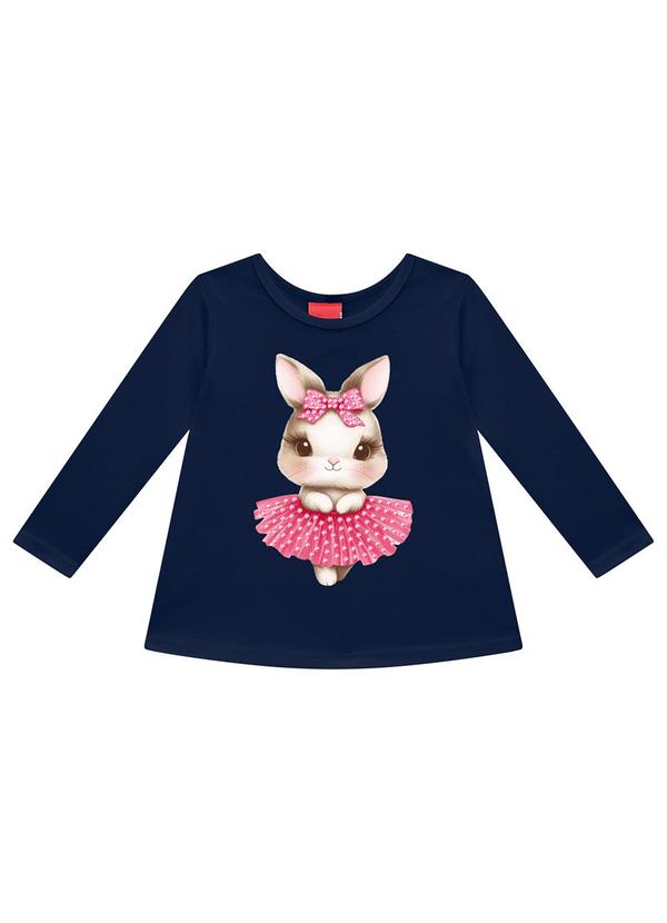 Kyly - Blusa Infantil Menina Coelhinha Azul Marinho