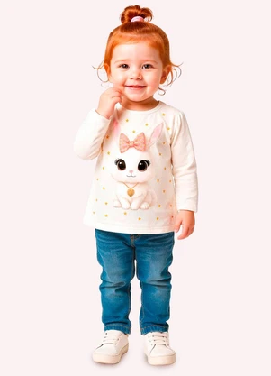 Kyly - Blusa Infantil Menina Coelhinho Branco - KYLY