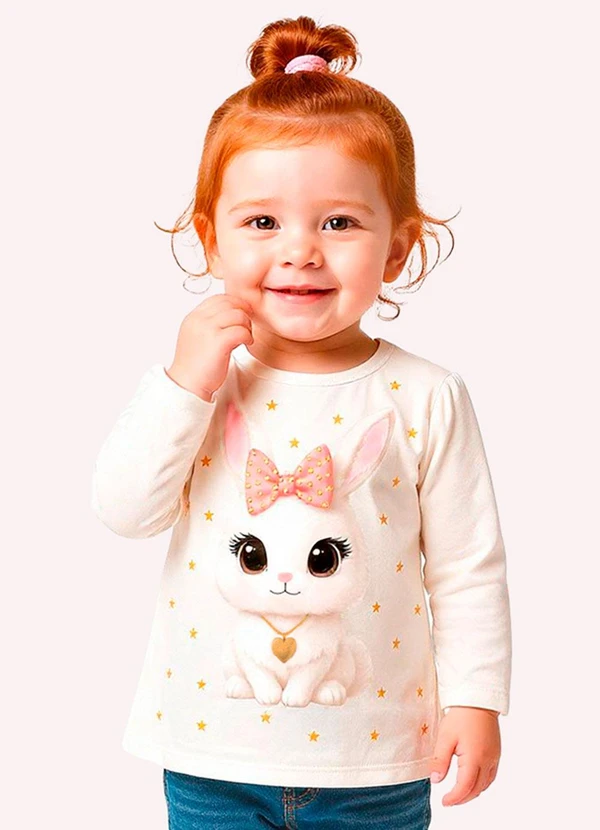 Kyly - Blusa Infantil Menina Coelhinho Branco