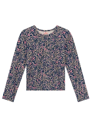 Brandili - Blusa Infantil Menina com Mini Flores Azul - BRANDILI