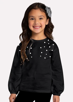 Milon - Blusa Infantil Menina com Pérolas Preto - MILON