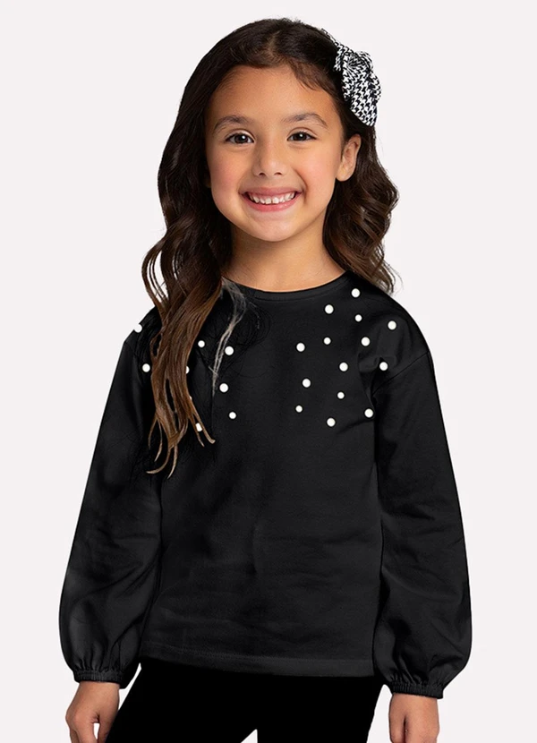 Milon - Blusa Infantil Menina com Pérolas Preto