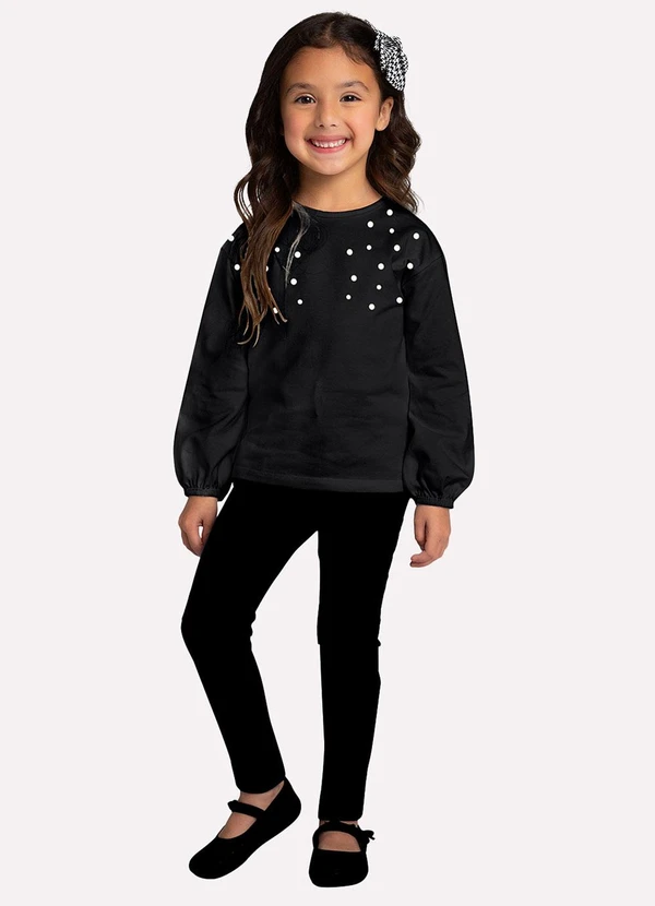 Milon - Blusa Infantil Menina com Pérolas Preto 2