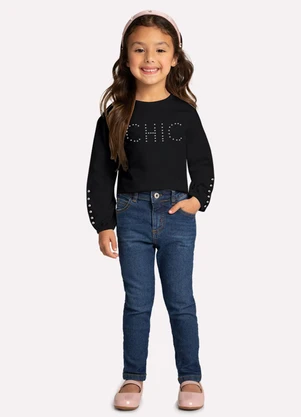 Milon - Blusa Infantil Menina com Pérolas Preto - MILON