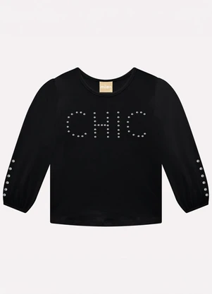 Milon - Blusa Infantil Menina com Pérolas Preto - MILON