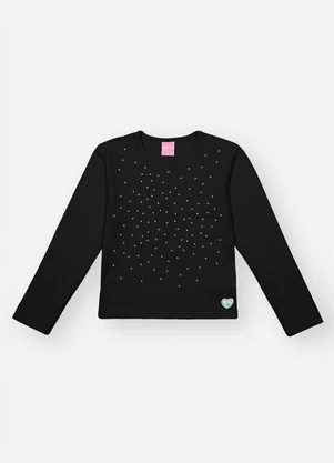 Abrange - Blusa Infantil Menina com Strass Preto - ABRANGE