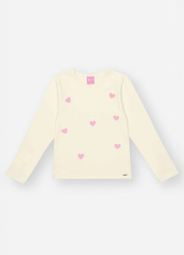 Abrange - Blusa Infantil Menina Corações Bordados Rosa