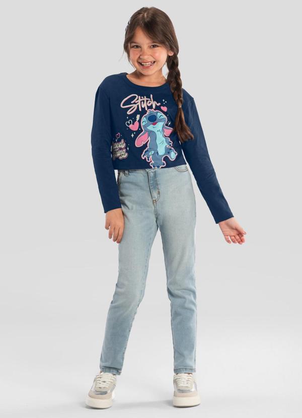 Brandili - Blusa Infantil Menina Cropped do Stitch Azul