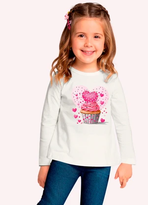 Kyly - Blusa Infantil Menina Cupcake Branco - KYLY