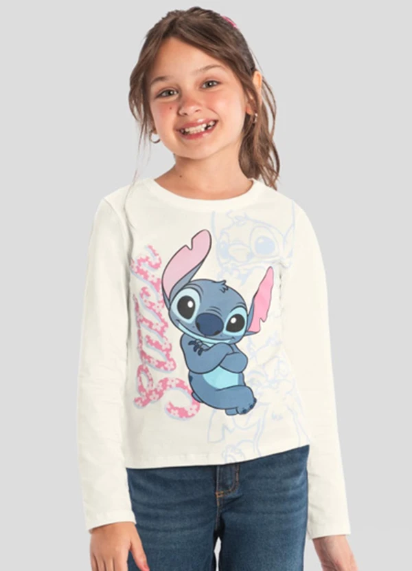 Brandili - Blusa Infantil Menina do Stitch  Bege 2