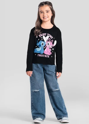 Brandili - Blusa Infantil Menina do Stitch Preto - BRANDILI