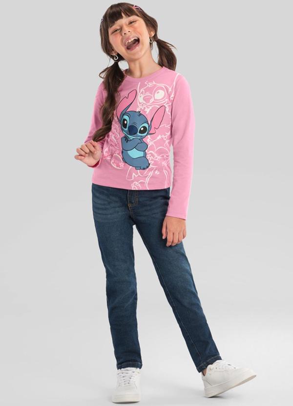 Brandili - Blusa Infantil Menina do Stitch  Rosa