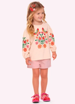 Nanai - Blusa Infantil Menina em Algodão Bege - NANAI