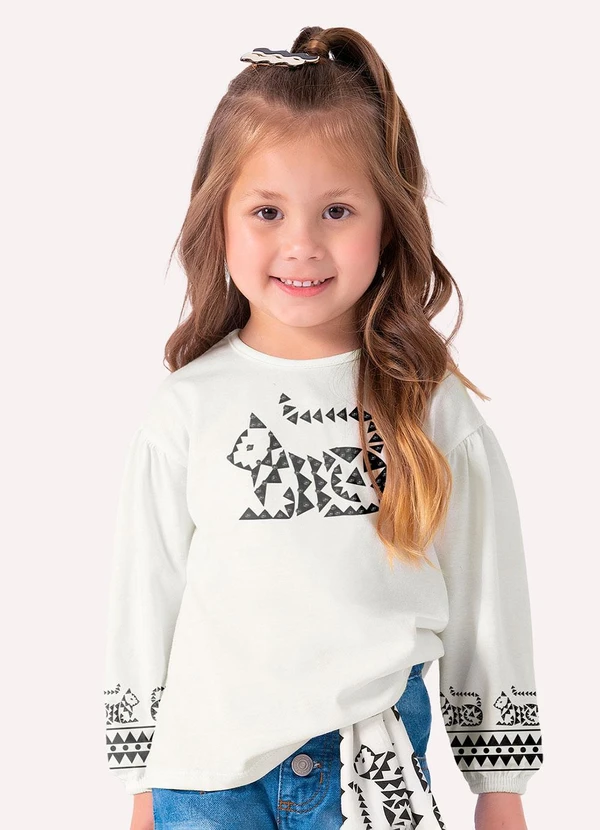 Nanai - Blusa Infantil Menina em Algodão Off White