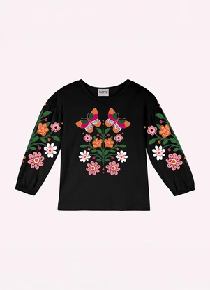 Nanai - Blusa Infantil Menina em Algodão Preto - NANAI