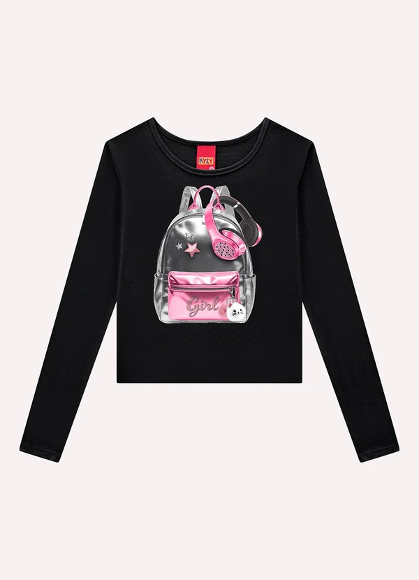 Kyly - Blusa Infantil Menina em Algodão Preto