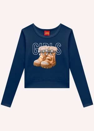 Kyly - Blusa Infantil Menina em Cotton Azul - KYLY