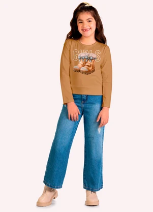 Kyly - Blusa Infantil Menina em Cotton Marrom - KYLY