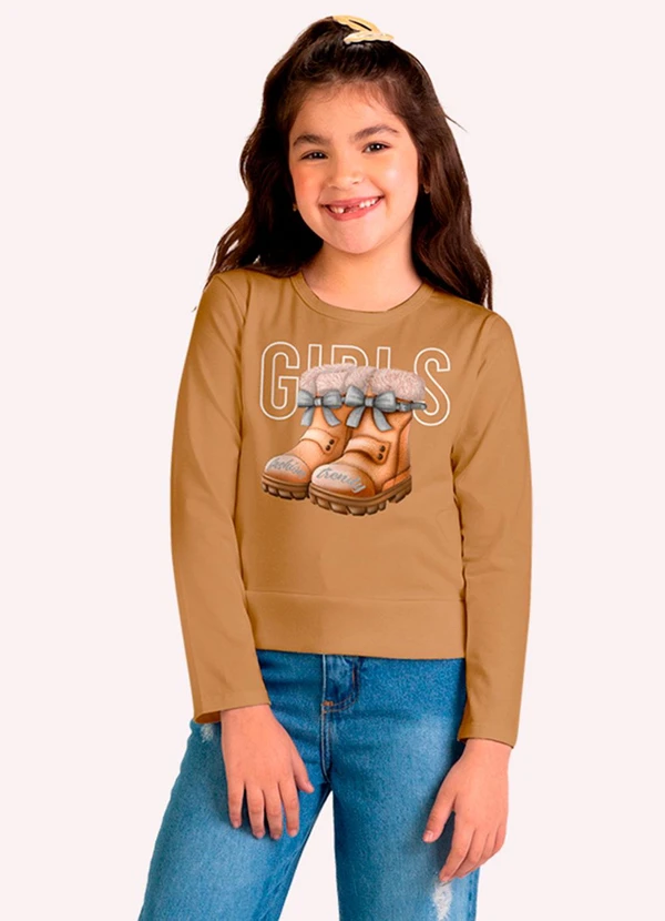 Kyly - Blusa Infantil Menina em Cotton Marrom