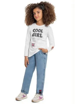 Gloss - Blusa Infantil Menina em Malha Botonê Branco - GLOSS
