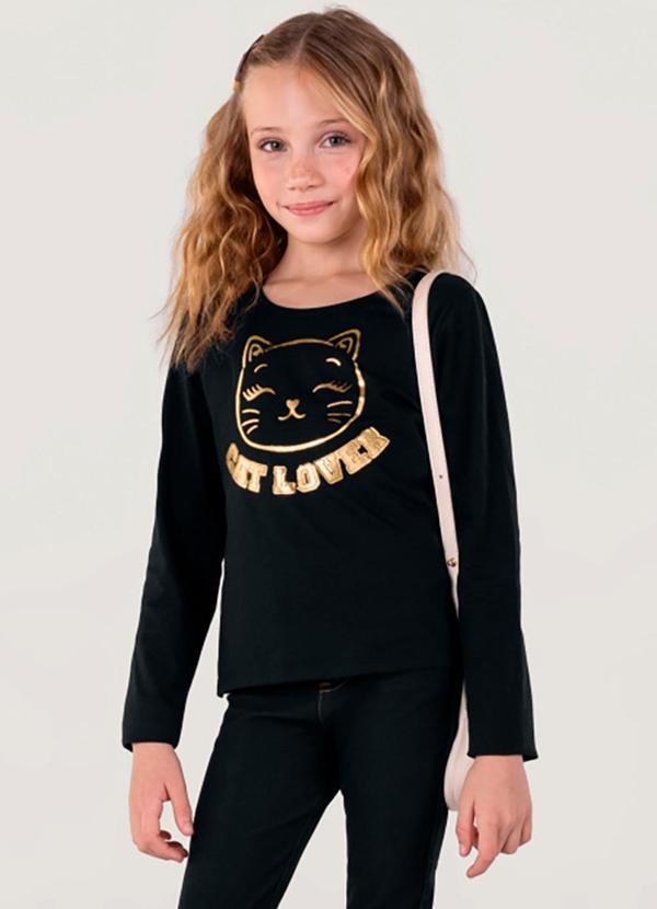 Brandili - Blusa Infantil Menina em Malha Preto