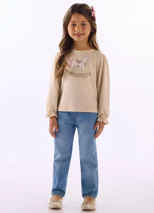 Up Baby - Blusa Infantil Menina em Meia Malha Bege - UP BABY