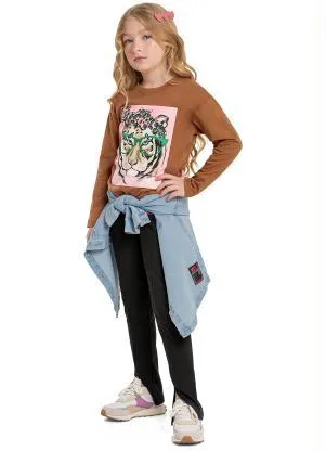 Gloss - Blusa Infantil Menina em Meia Malha Marrom - GLOSS