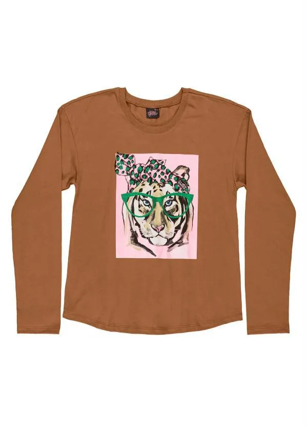 Gloss - Blusa Infantil Menina em Meia Malha Marrom 3