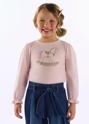 Up Baby - Blusa Infantil Menina em Meia Malha Rosa - UP BABY