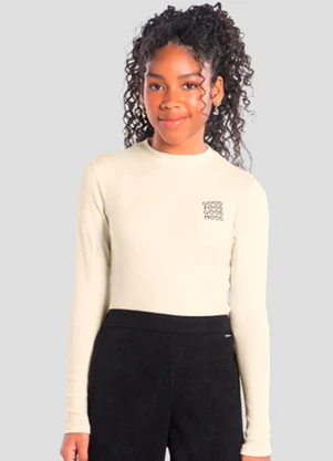 Brandili - Blusa Infantil Menina em Ribana Natural - BRANDILI