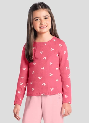Brandili - Blusa Infantil Menina em Ribana Rosa - BRANDILI