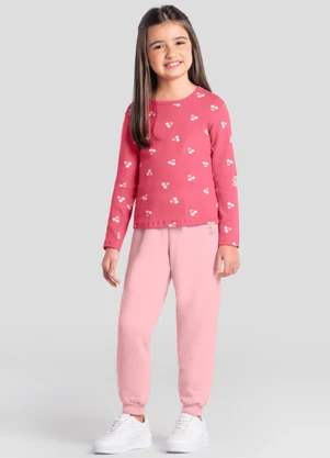 Brandili - Blusa Infantil Menina em Ribana Rosa - BRANDILI