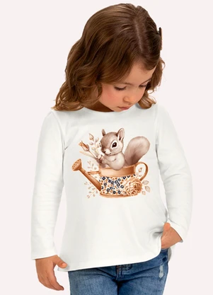 Milon - Blusa Infantil Menina Esquilo Branco - MILON