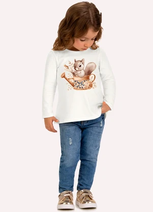 Milon - Blusa Infantil Menina Esquilo Branco - MILON