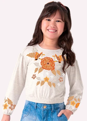 Nanai - Blusa Infantil Menina Estampa Cinza - NANAI