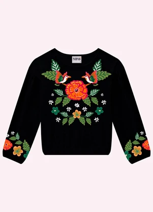 Nanai - Blusa Infantil Menina Estampa Preto - NANAI