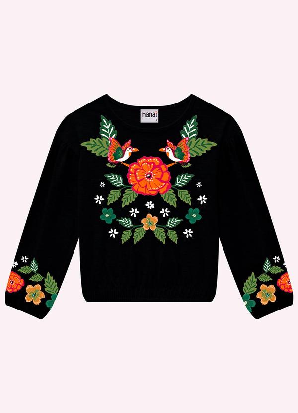 Nanai - Blusa Infantil Menina Estampa Preto 1