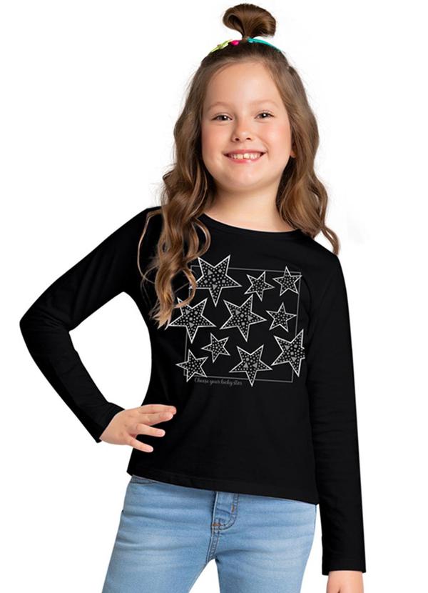 Kyly - Blusa Infantil Menina Estrelas Preto